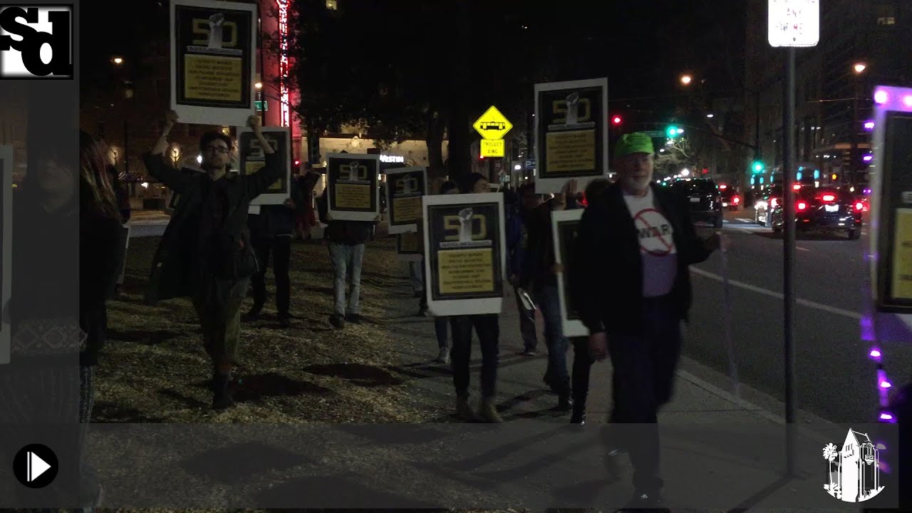 Demonstrators protest Super Bowl