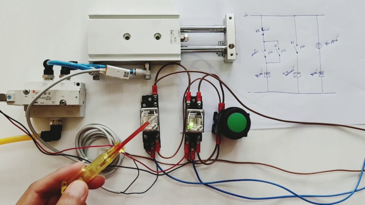 ควบคุมกระบอกลมเลื่อนออกด้วยสวิตช์ปุ่มกด เลื่อนเข้าอัตโนมัติด้วยลีดสวิตช์ (แบบกึ่งอัตโนมัติ )
