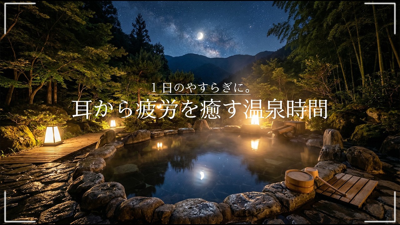 【環境音・ASMR】寝る前の温泉時間｜深い睡眠へ導く和風ヒーリングBGM Harp Japanese Onsen Sleep｜疲労回復・自律神経回復