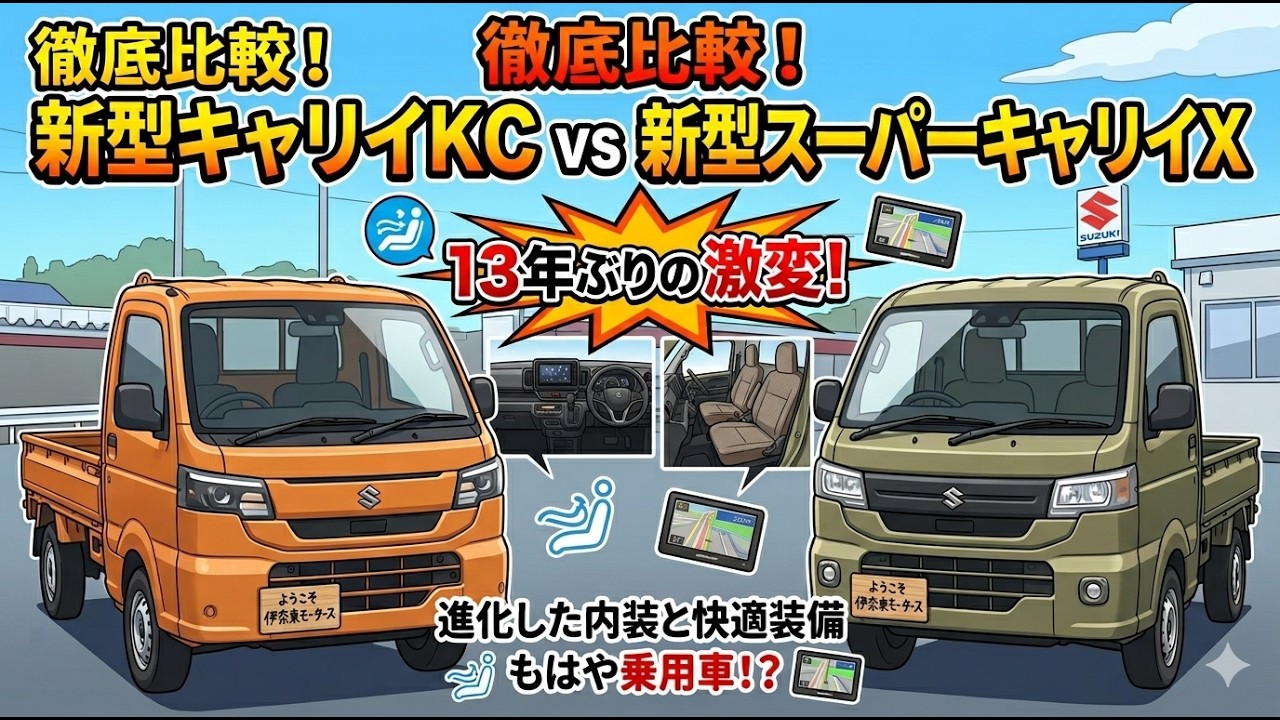 新型キャリイKCと新型スーパーキャリイXを徹底比較！13年ぶりの激変！もはや乗用車！？進化した内装と快適装備