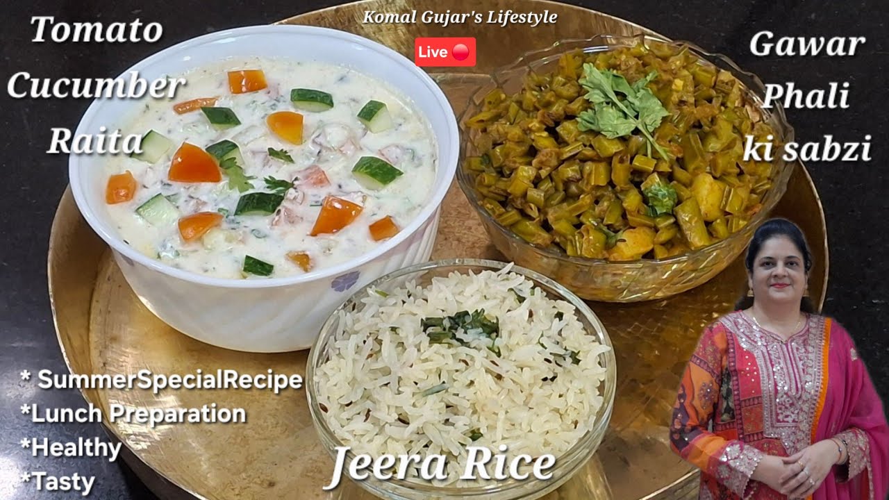 Live 🔴  Gawar Phali ki Sabzi in cooker, Tomato Cucumber Raita & Jeera Rice, Lunch Preparation