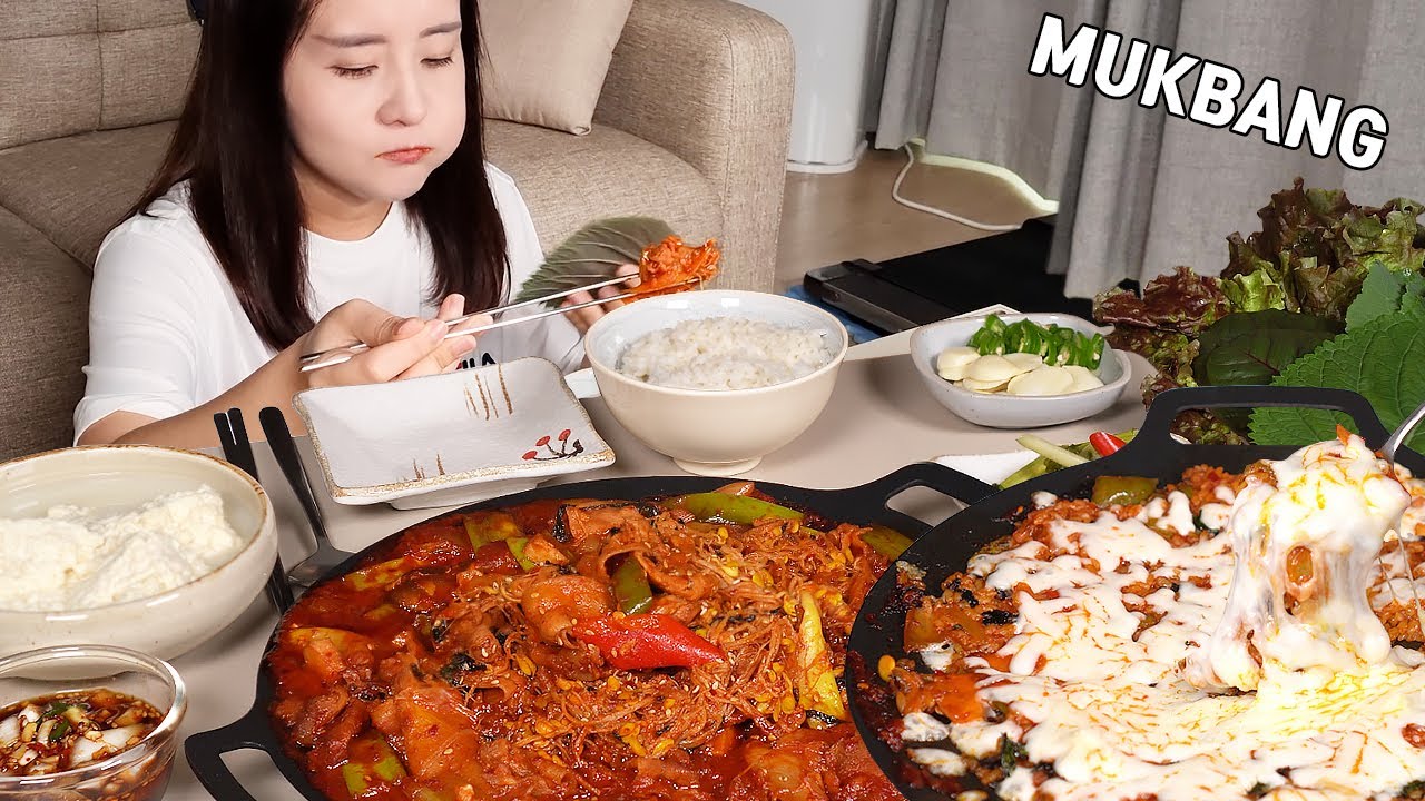 MUKBANG :) ростки острой фасоли бульгоги | сыр жареный рис.
