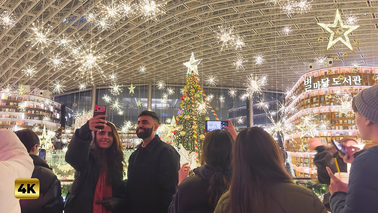 Magical Christmas in Seoul | Starfield COEX Mall Decorations & Lights | 4K HDR Walking Tour