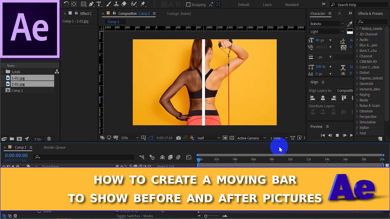 After Effect | How to create and animate a line/bar to separate before and after pictures in Ae.