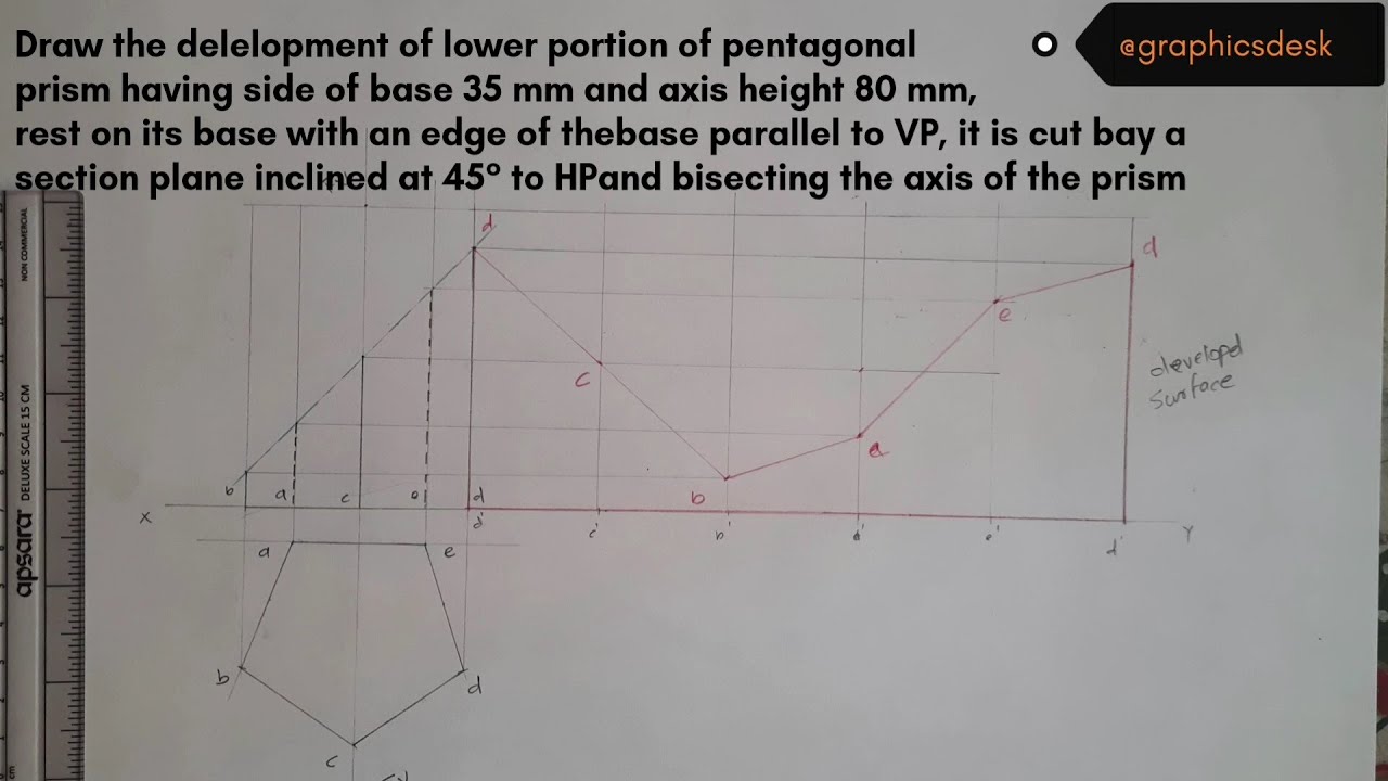 Development of Solid | Pentagonal Prism | side 35 and axis 80 | 45° | Pune University - May '24