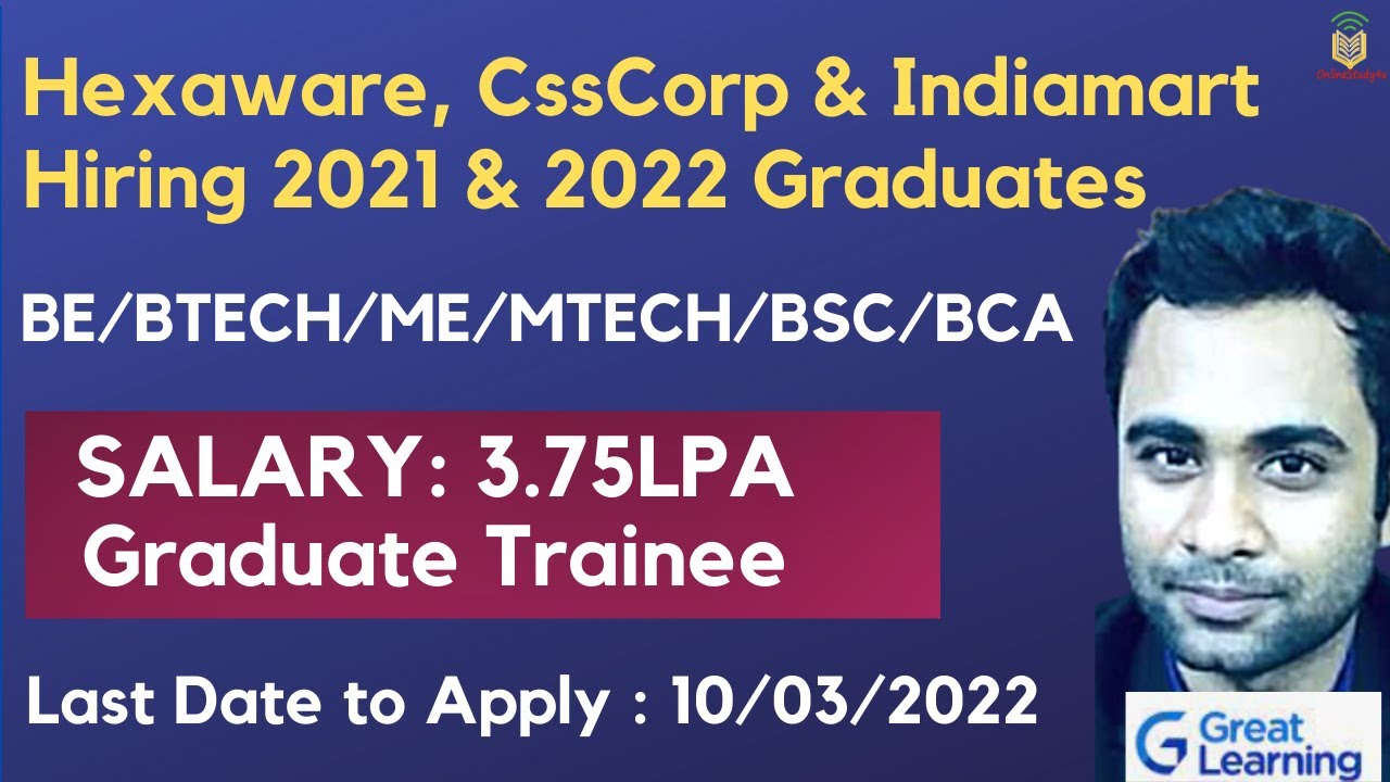 Hexaware, CSS Corp, IndiaMart Off-Campus Hiring | Batch 2021 & 2022 | BE/ME/BCA/BSC