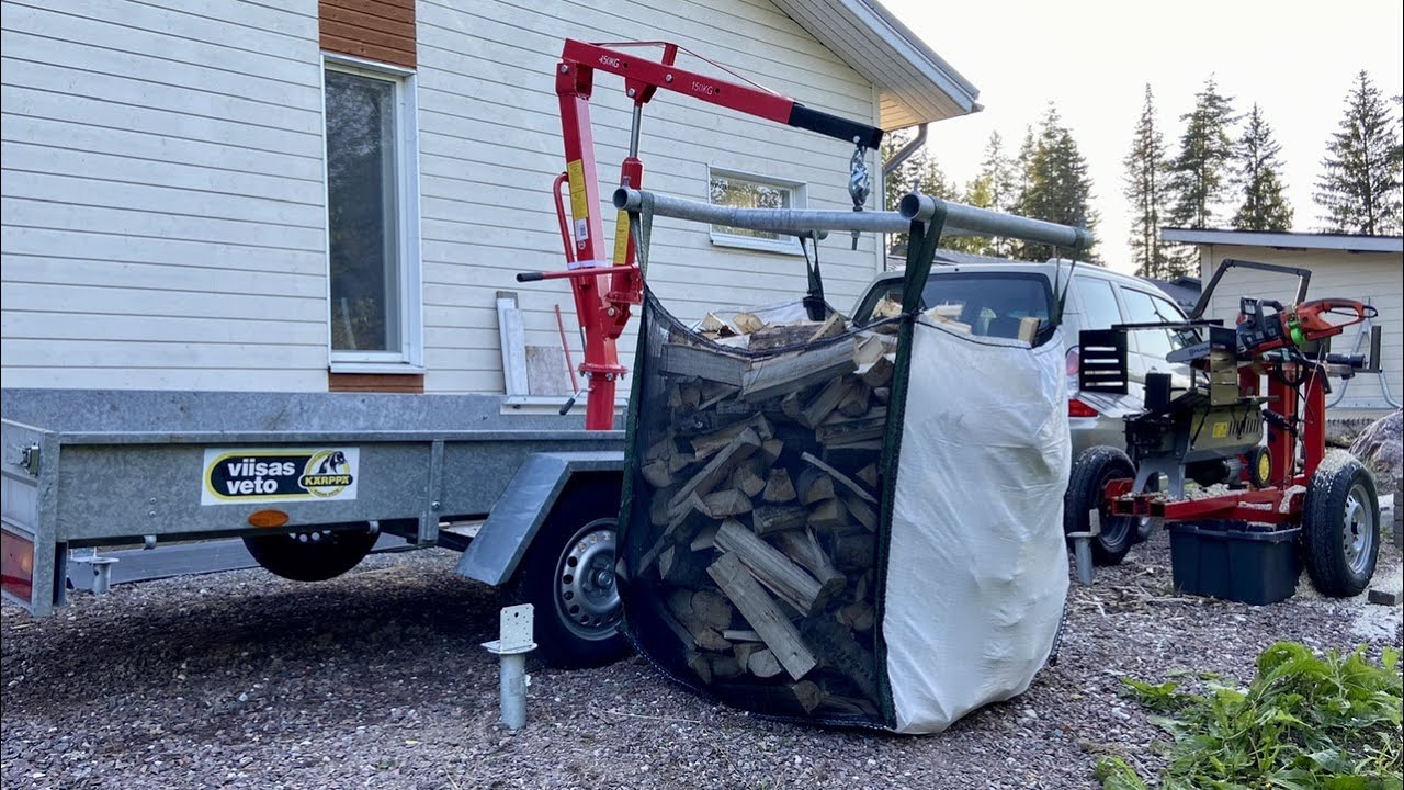 Puominostin peräkärryyn, nouseeko säkki? | Installation a crane onto a trailer