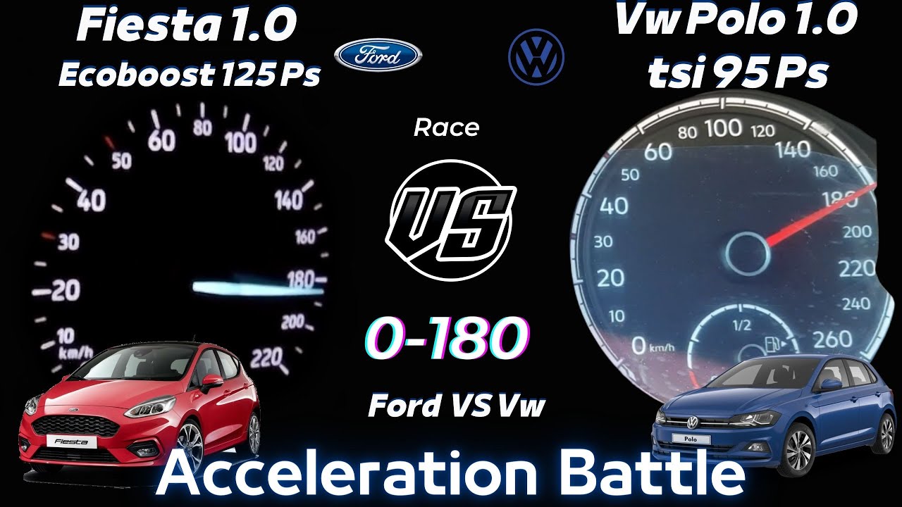 (acceleration) Ford Fiesta 1.0 Ecoboost 125 Ps VS Vw Polo 1.0 Tsi 95 0-180 Speed Test review 0-100
