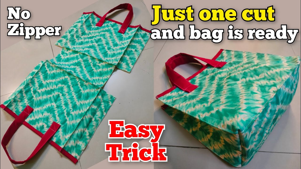 Just one cut and bag is ready- DIY Tote bag/ Shopping bag/ Bag/ Handbag/ Zipper Handbag/ladies purse