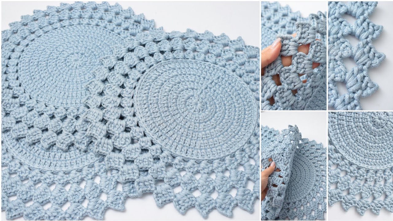 Мастер класс Салфетка крючком из шнура/ Crochet napkin video tutorial