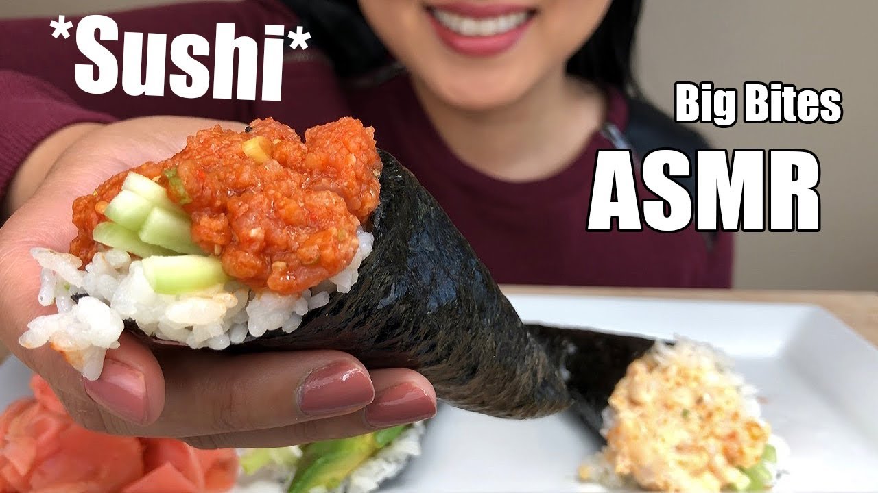 ASMR SUSHI BIG BITE (Eating Sounds) No Talking | Sushi Hand Rolls | Temaki | ASMR Phan