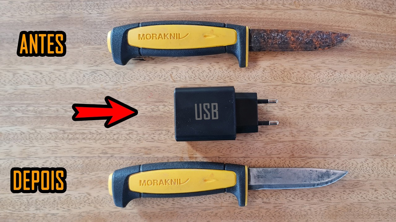 Como Tirar Ferrugem com Carregador de Celular #DIY #Eletrólise
