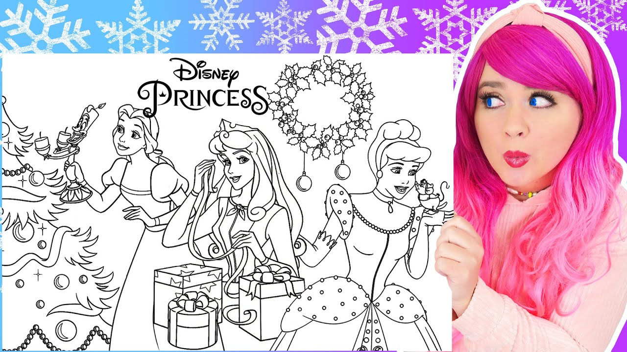 Coloring Disney Princess Christmas Coloring Pages | Belle, Cinderella & Sleeping Beauty | Pencils