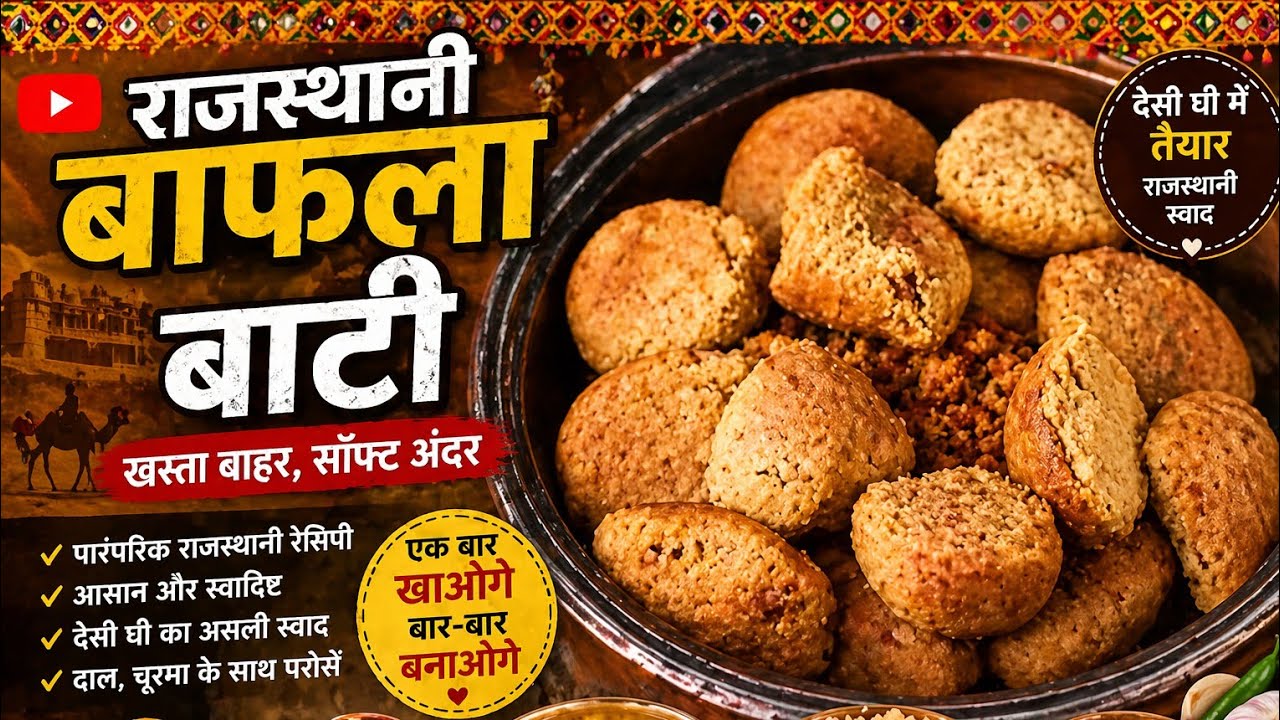 राजस्थानी व्यंजनों में प्रसिद्ध बाफला बाटी  जिससे यह अंदर से नरम और बाहर से कुरकुरी बनती है।