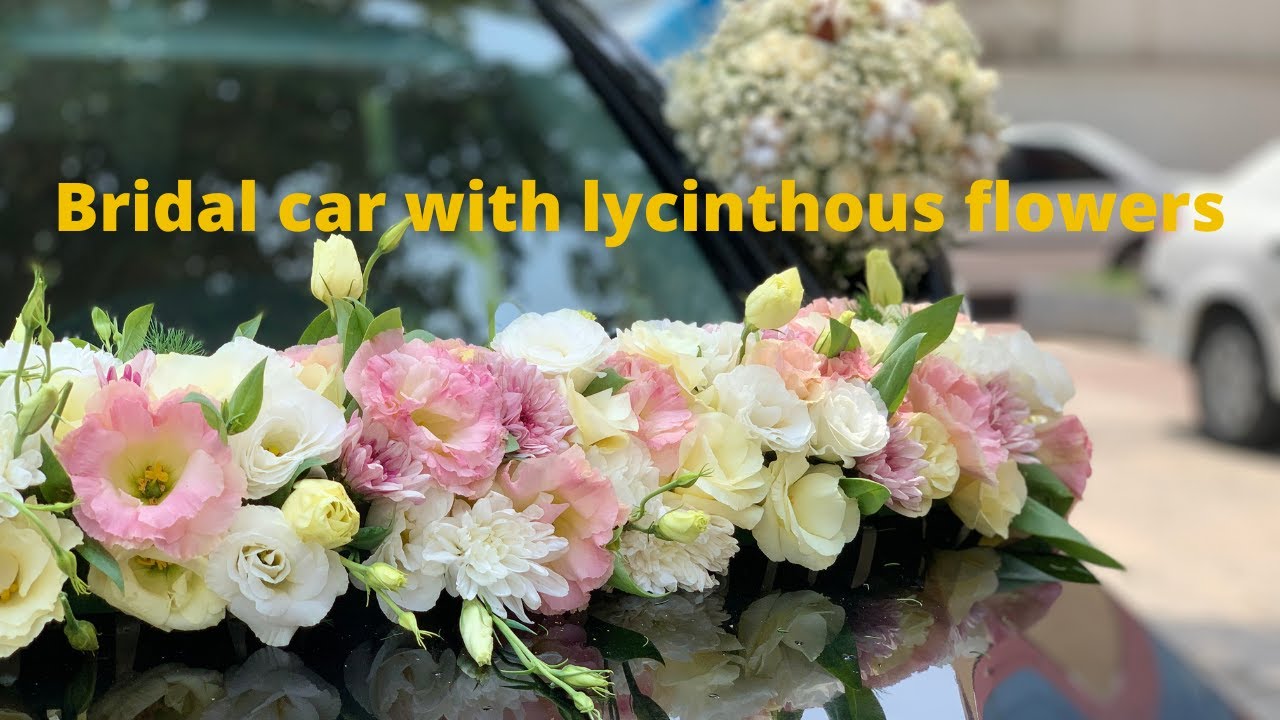 Bridal car with lycinthous flowers/Flower decoration/Bridal Bouquet