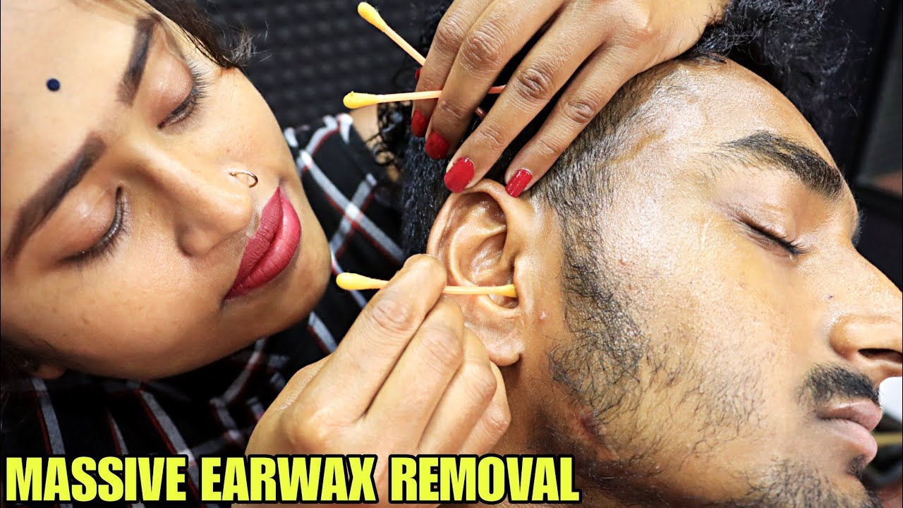 Massive Earwax Removal from Ear | Ear Fingering & Ear Cleaning with Oil|Neck Cracking by Lady barber