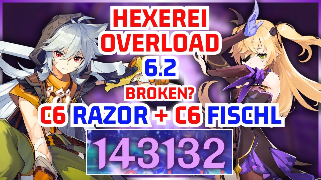 C6 Razor + C6 Fischl Overload | Hexerei Team Showcase | Abyss 6.2 Floor 12 + Open World | Genshin