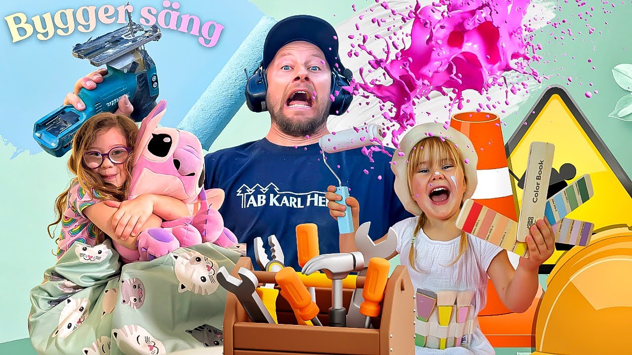 ÄNTLIGEN pappa bygger klart🛠️🎨🫟 tappar bokhyllan på foten och sitter fast⚠️😭 - 3prinsessor VLOGG