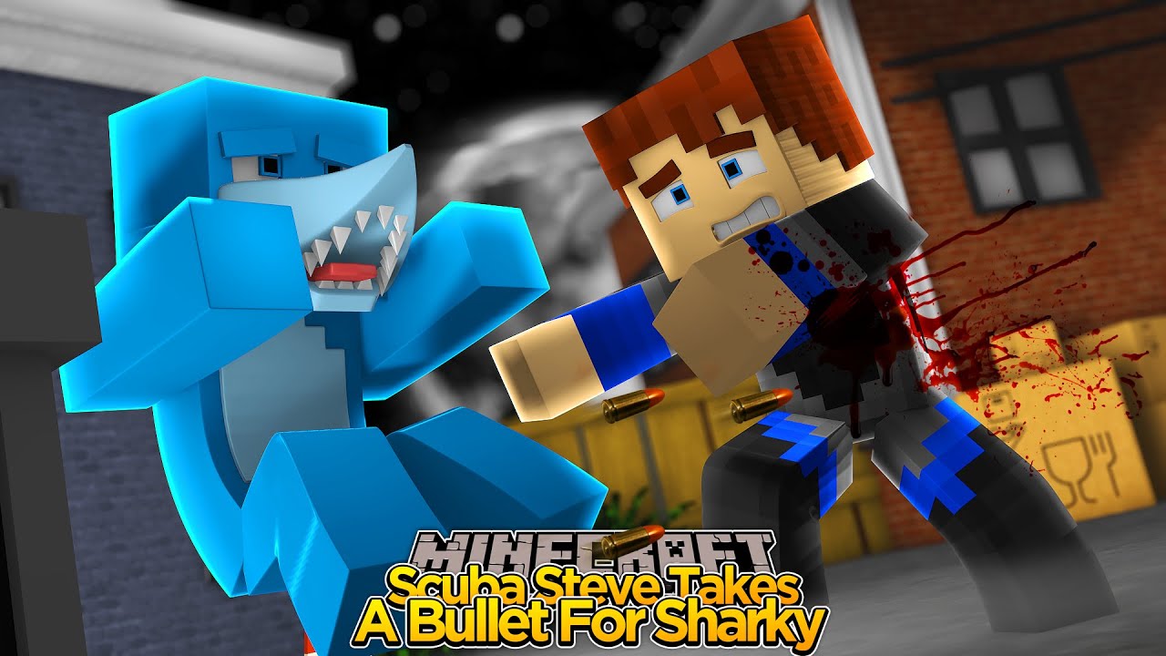 Minecraft - SHARKY TAKES A BULLET FOR SCUBA STEVE!!!