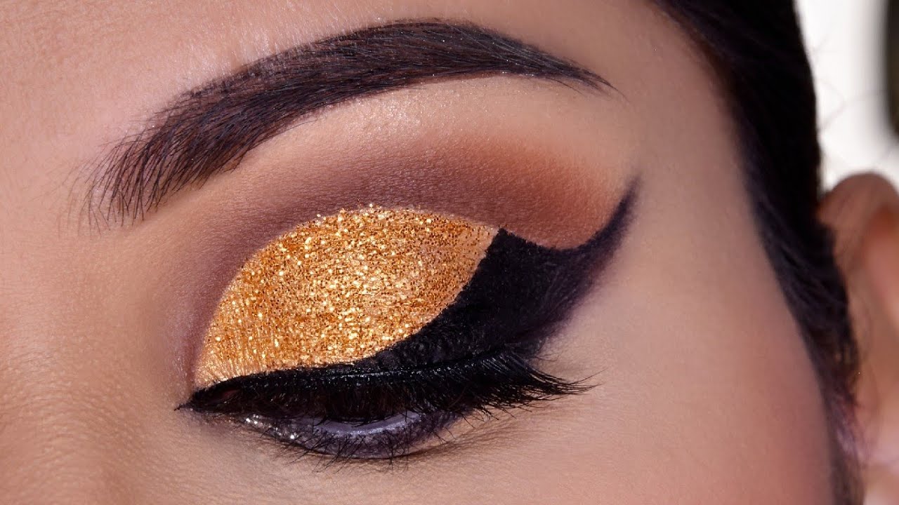 INDIAN BRIDAL GOLD GLITTER EYE MAKEUP Cut Crease Look