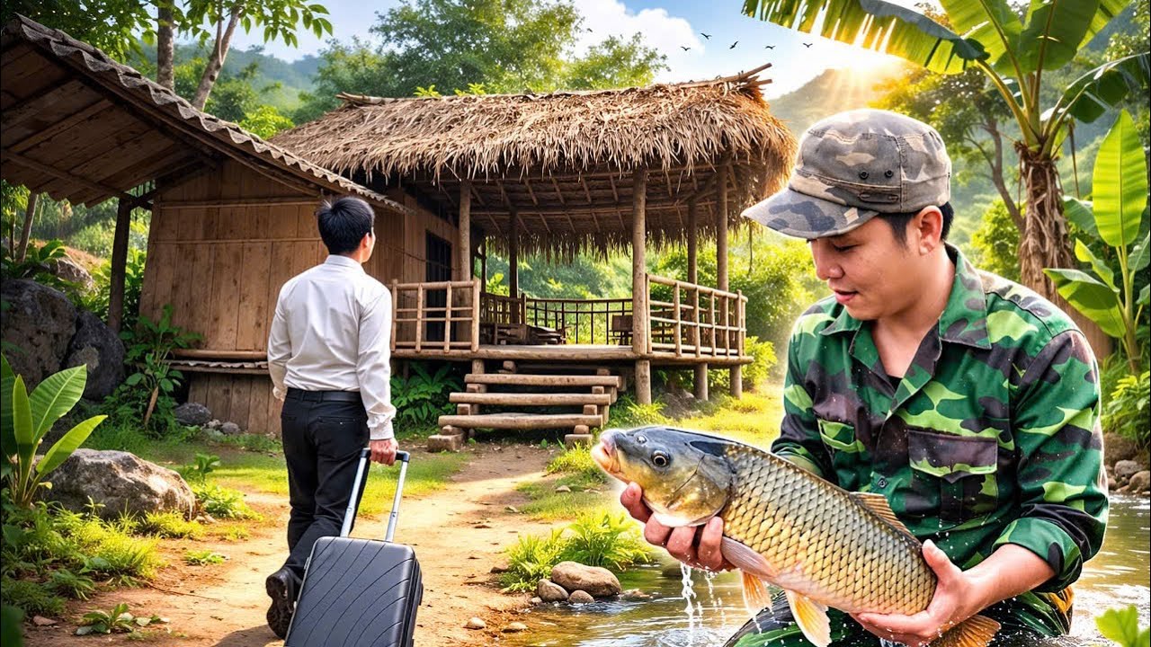 Back to the old forest house | cutting bamboo to repair it and grilling the first fish.