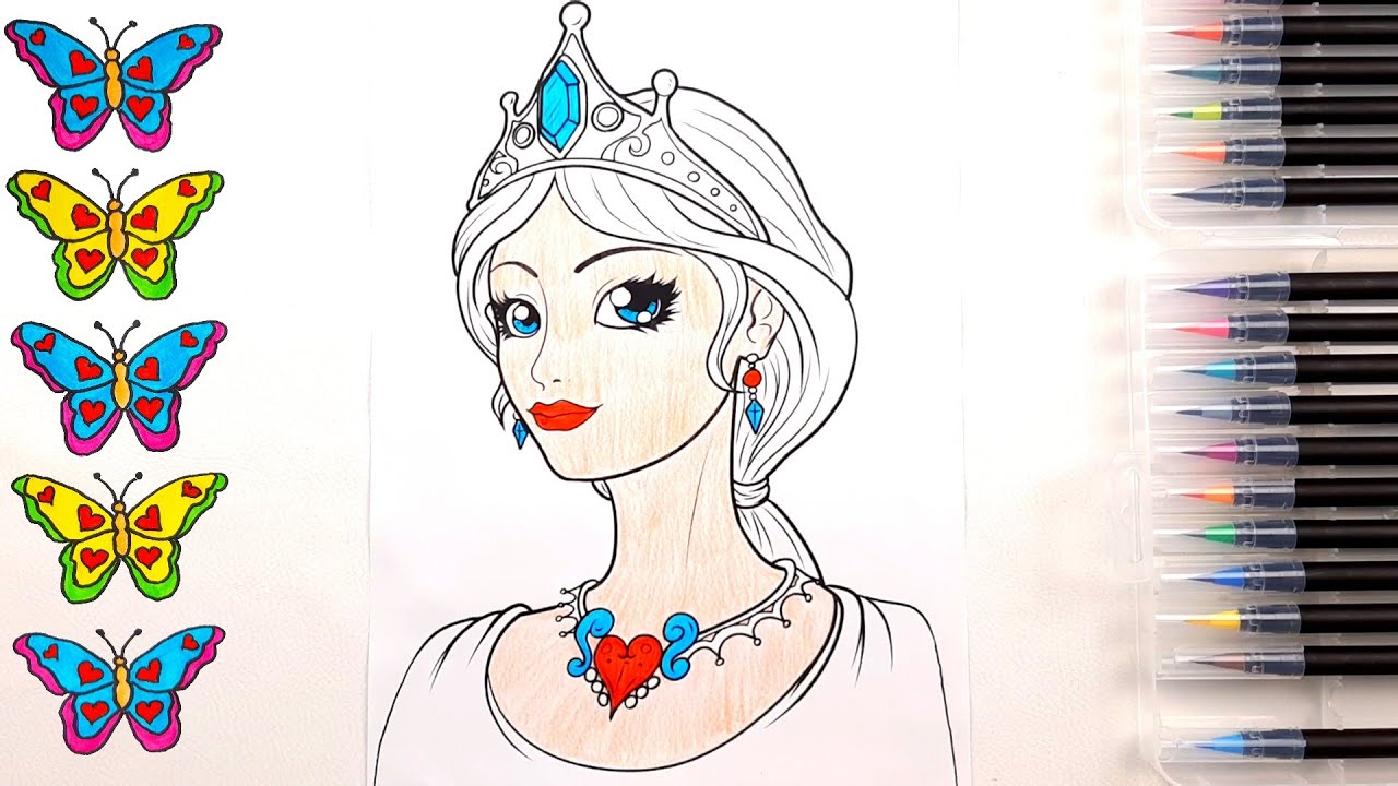 Coloring Wonderful Princess/Princess with Shining Stones in Hair/Coloring Pages for Kids