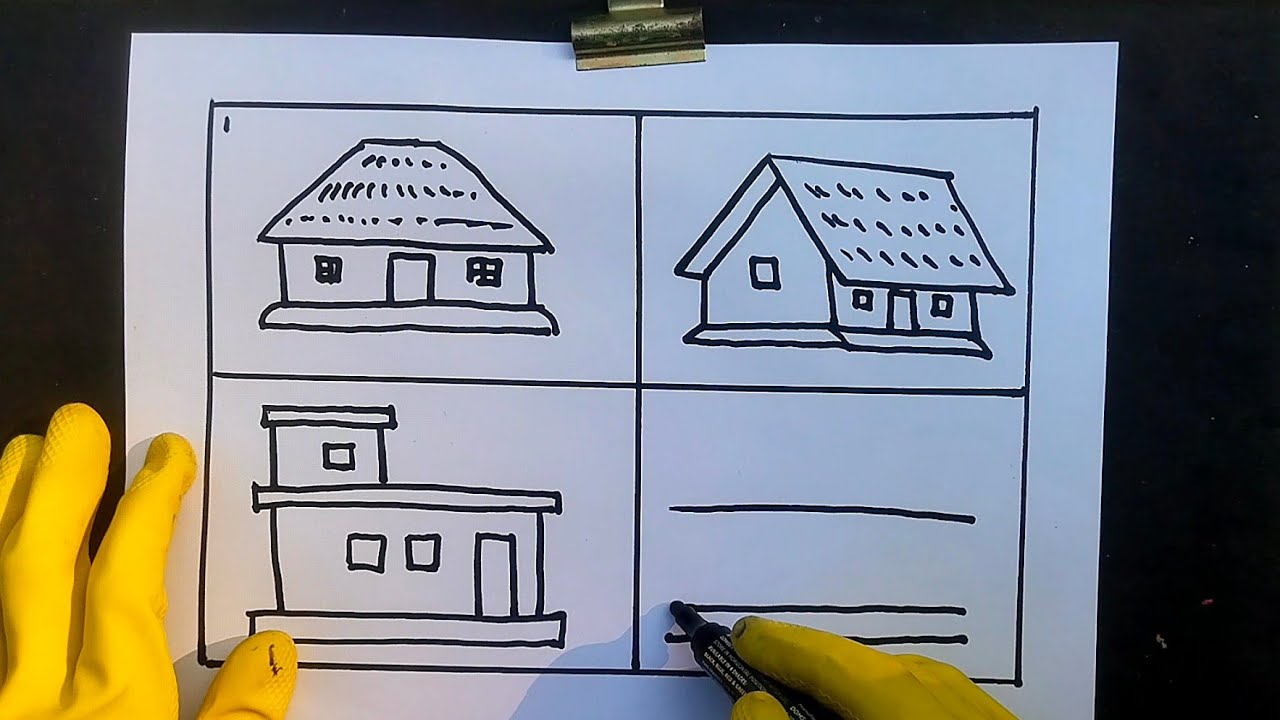 4 Easy House Drawing Ideas | Simple Village House Drawing Step by Step | Drawing Tutorial