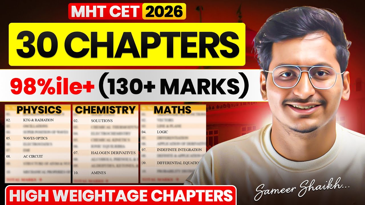Only 30 Chapters = 98%ile in MHT CET 2026🎯|Score 130+ Marks in 30 Chapters🔥|Complete Analysis PCM