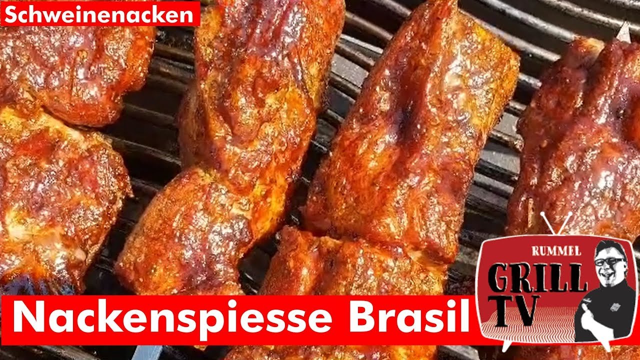 Nacken am Spie&szlig;. Nackenspiesse Brasil 7:1  Nackenzerlegung 1/3 --- Rummel Grill TV #rummelgrilltv