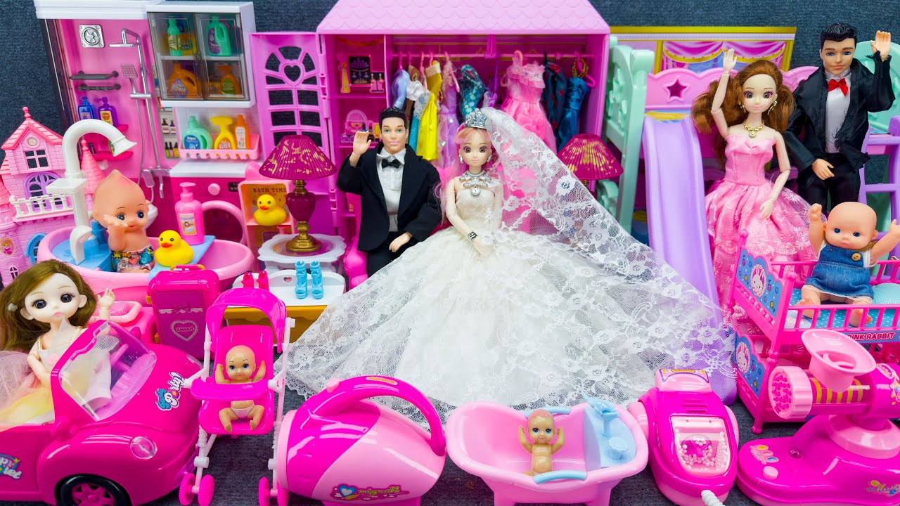 20 Minutes Satisfying Unboxing Wedding Princess Pink House & Kitchen Play Set Review Toys | ASMR