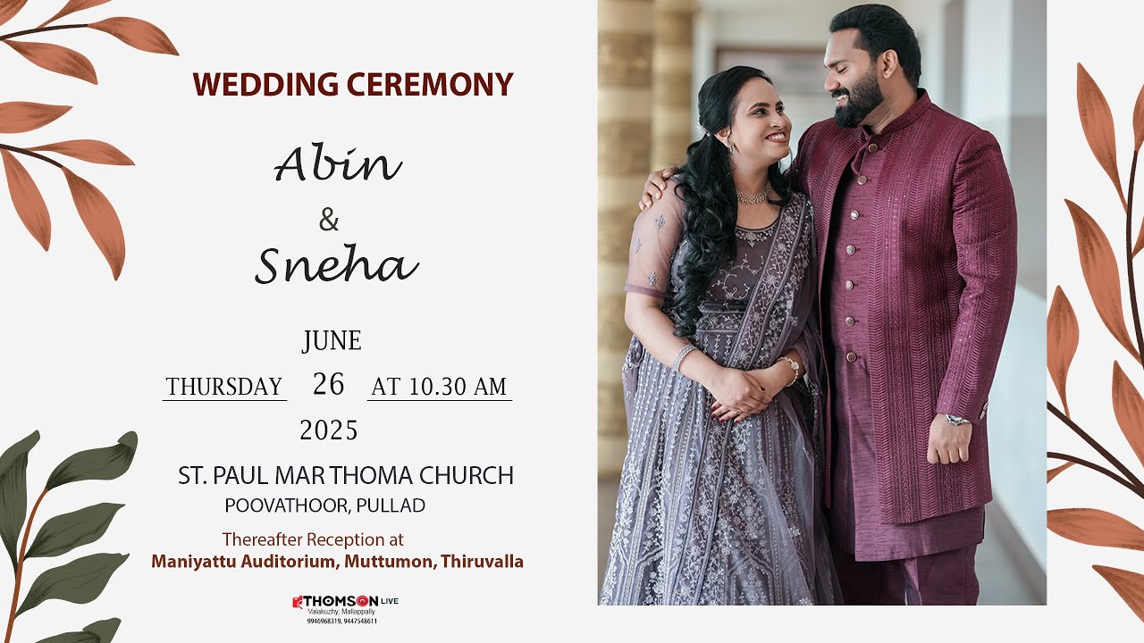 ABIN & SNEHA | WEDDING CEREMONY | 26TH JUNE 2025 | THOMSON LIVE