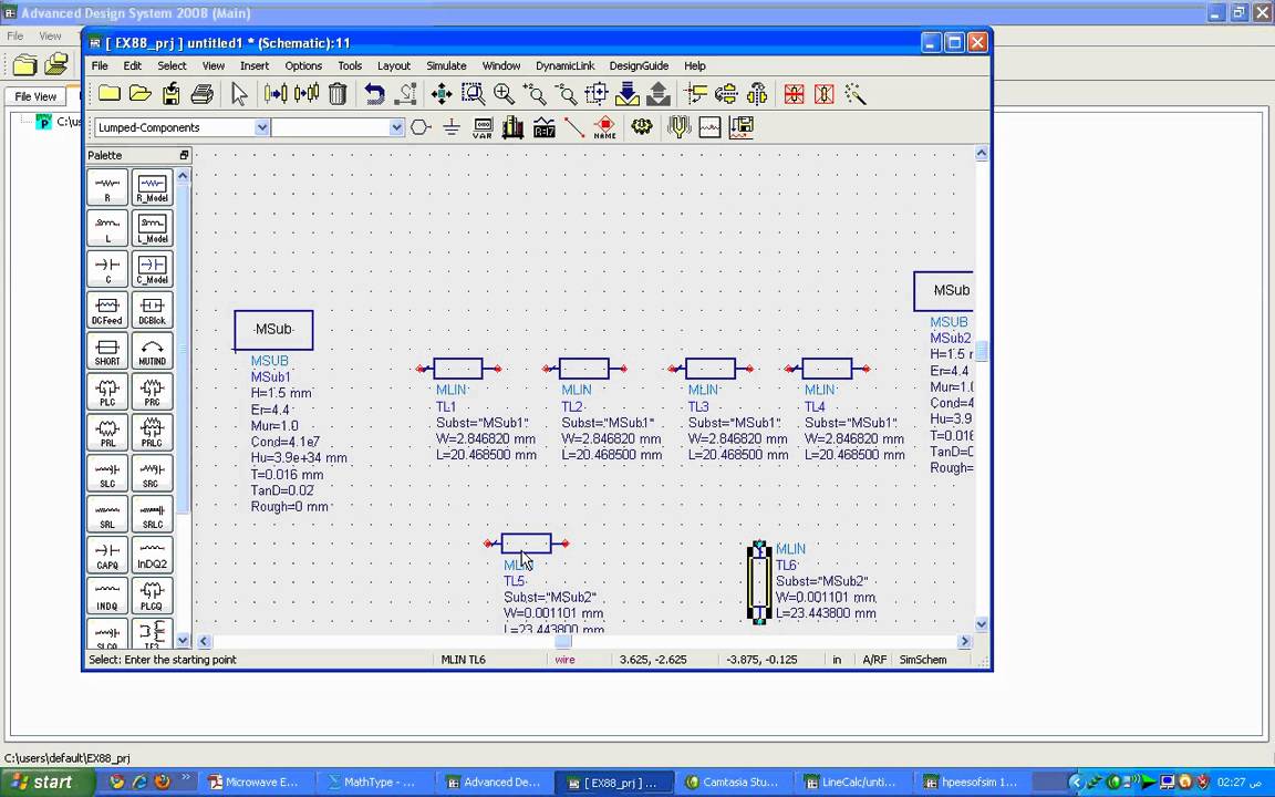 ADS Tutorial (5- Quarter Wave Filters ) Ex8.8