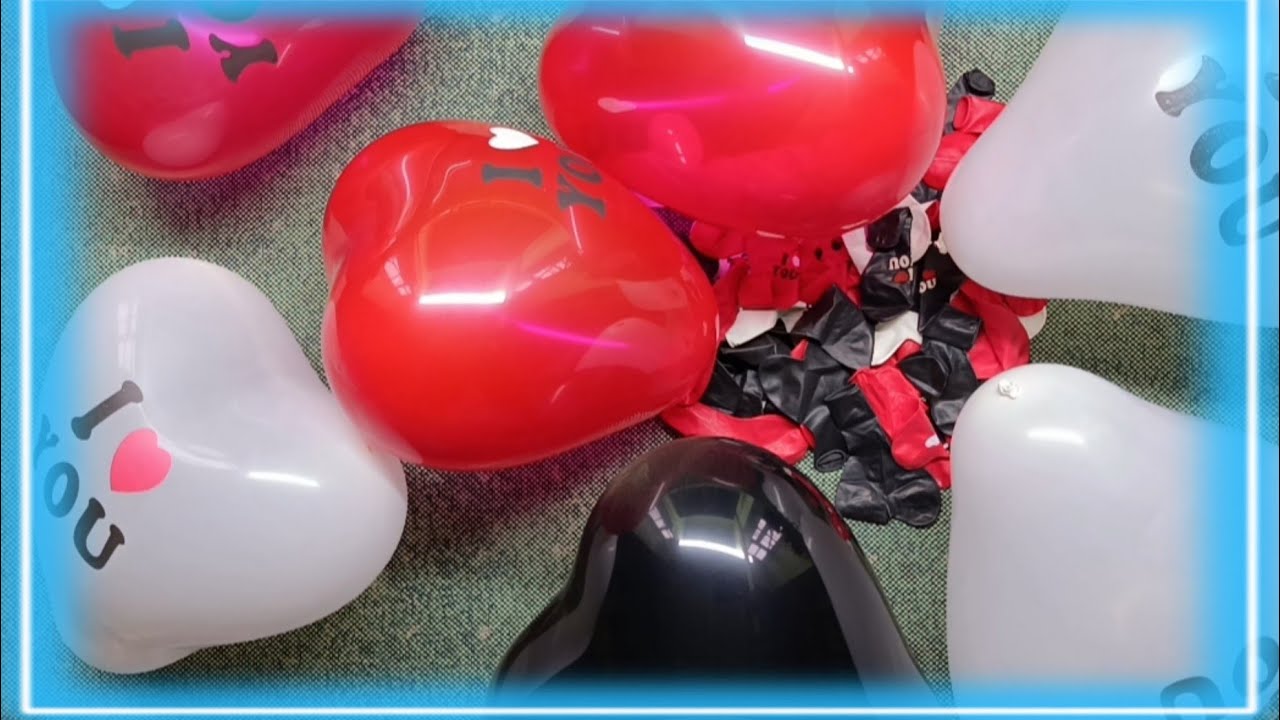 Red, White & Black Heart Balloons ASMR | Air Release Satisfying Sounds