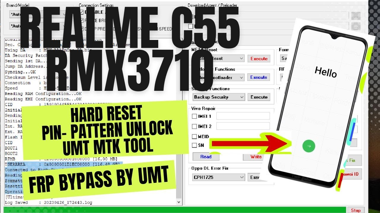 Realme C55 RMX3710 FRP BYPASS ANDROID 13 // REALME C55 HARD RESET BY UMT MTK TOOL