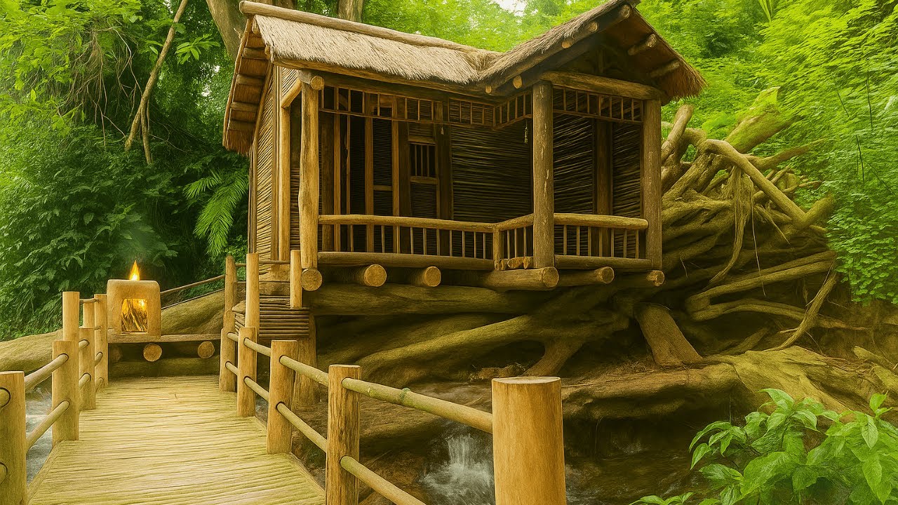 Challenge: I Built a Bushcraft Survival House on a Fallen Giant Tree – Part 2