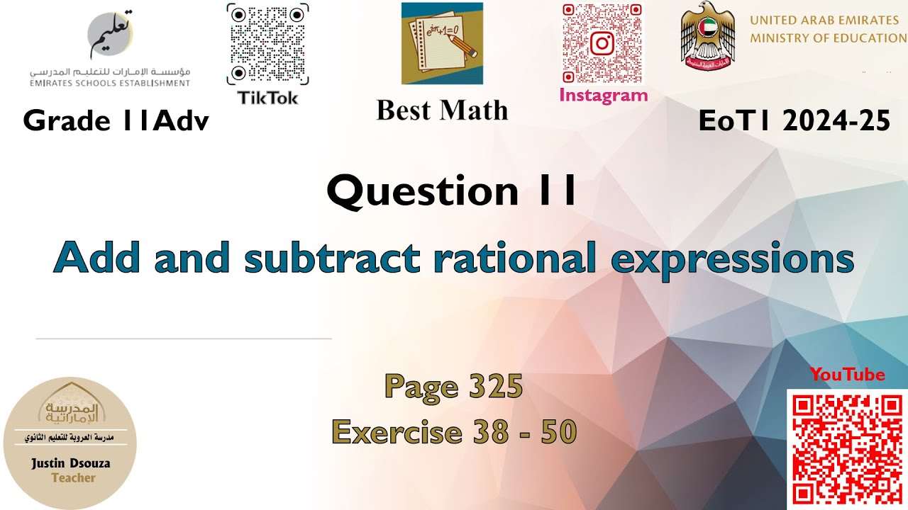 Adding and subtracting rational expressions | Shortcut method | Q11 P2 | 11A | EoT1 |