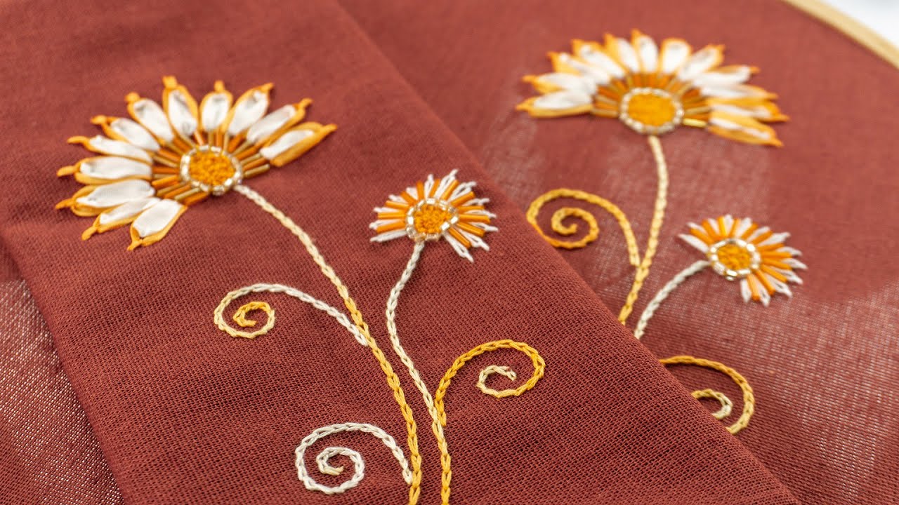 Floral Art on Linen Fabric: Silk Ribbon Embroidery by HandiWorks