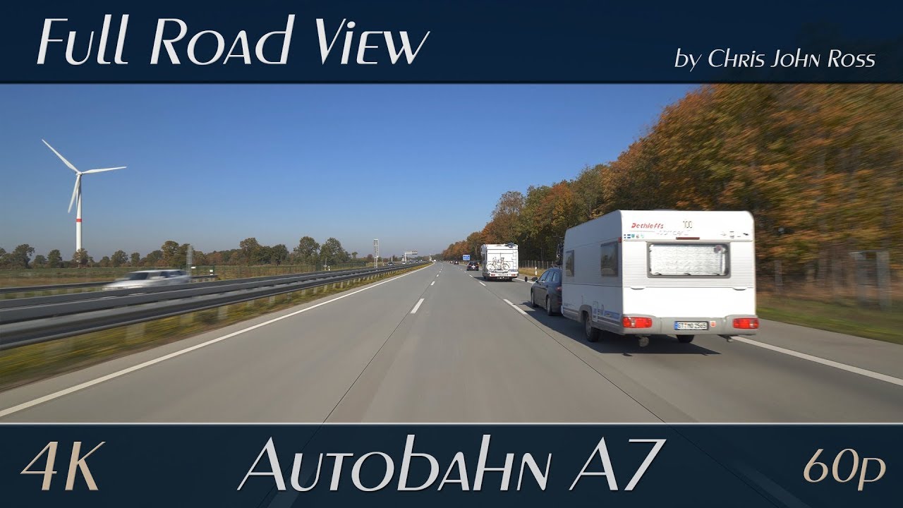 Autobahn (A7), Germany: Sielsbrook Ost - Großenaspe - Neumünster - Bordesholm - 4K (UHD/2160p/60p)