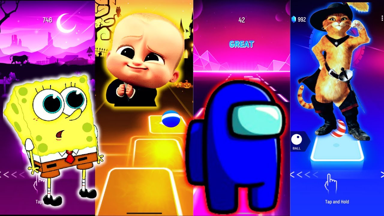 Spongebob vs Boss baby vs Among As vs Puss Boots coffin dance EDM RUSH