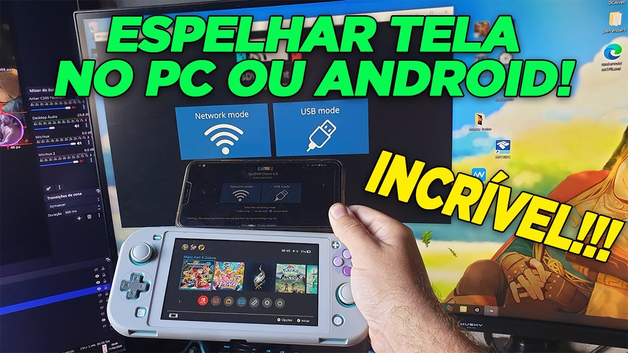 ESPELHE SEU NINTENDO SWITCH NORMAL OU LITE DESBLOQ SEM DOCK - ANDROID OU PC / TV OU MONITOR (SYSDVR)