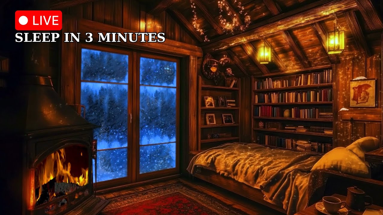 Fall asleep - Get lost in the Gentle Winter Night, The Sound of Falling Snow and Crackling Fireplace