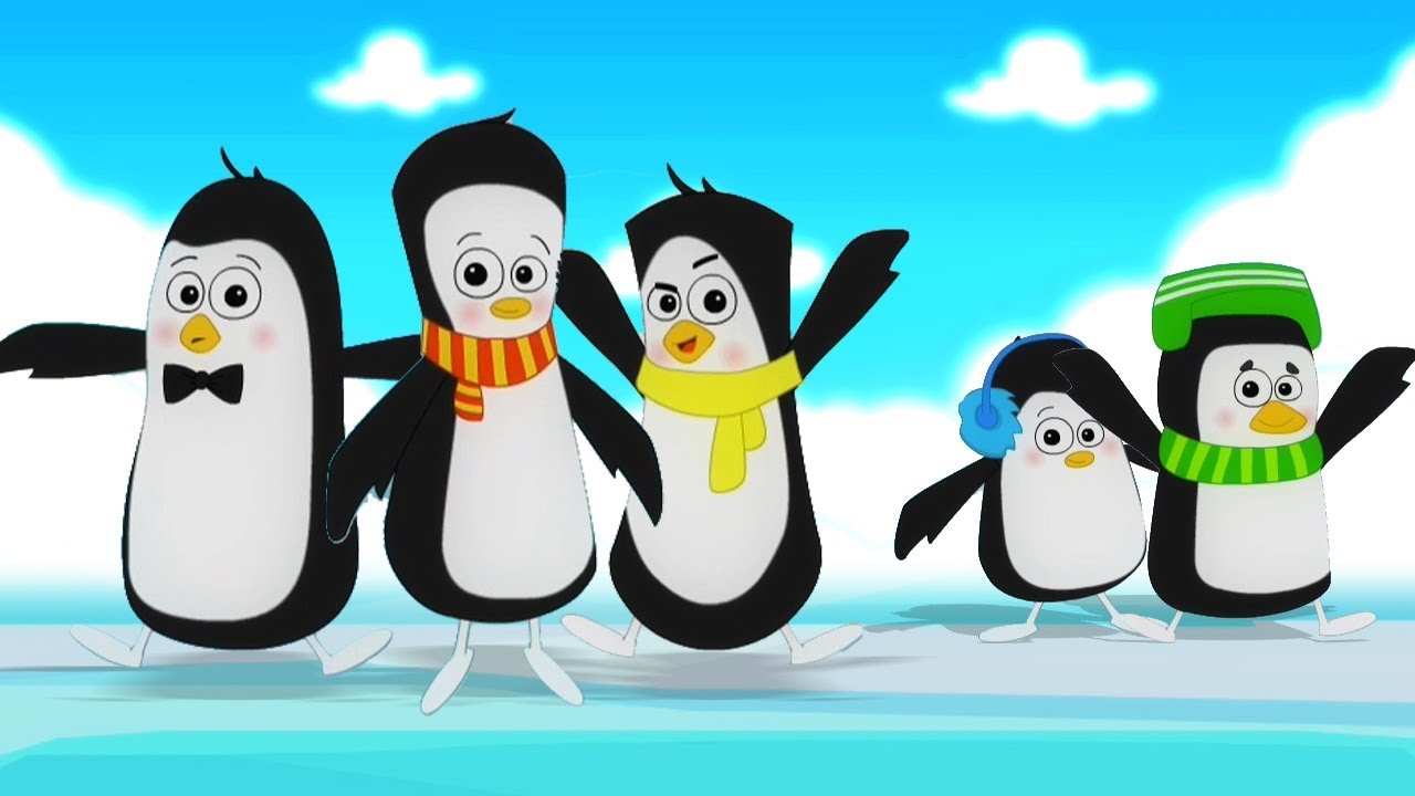 Cinco pequeños pingüinos | poemas de vivero | saltando en la cama | Five Little Penguins