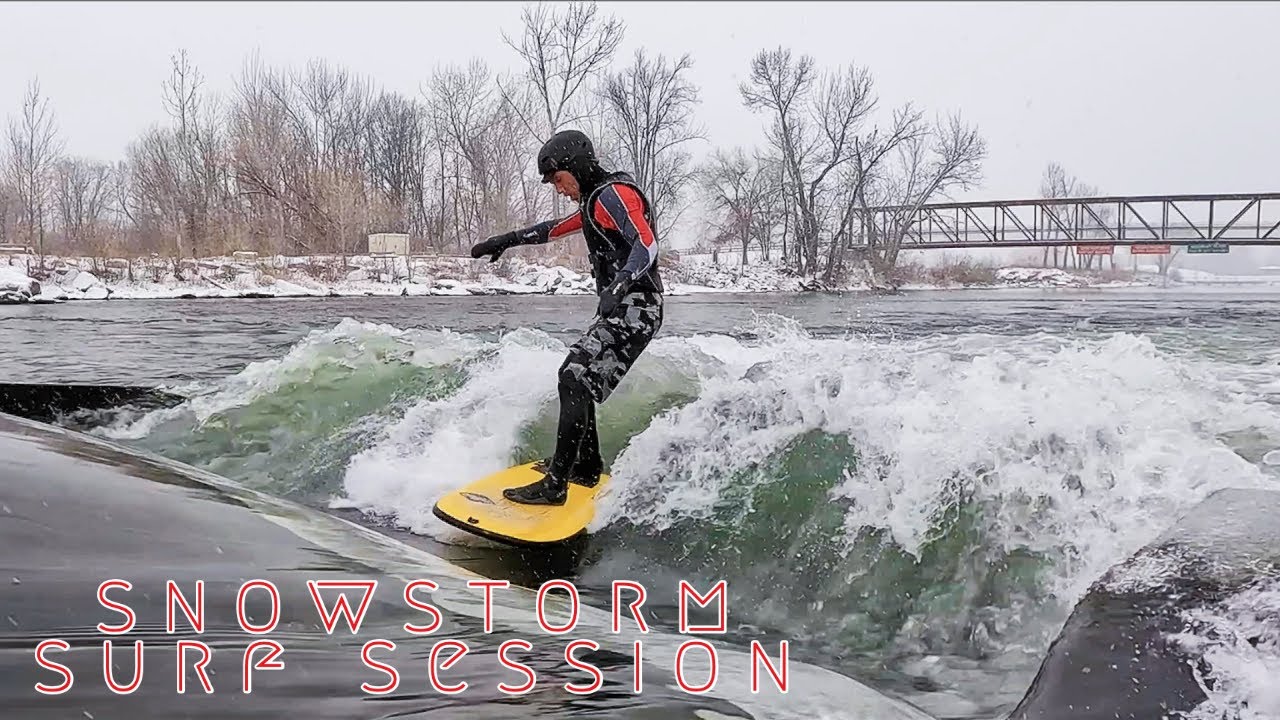 Winter River Surfing - Boise Wave with a Softech Rocket Fuel 52 surfboard.