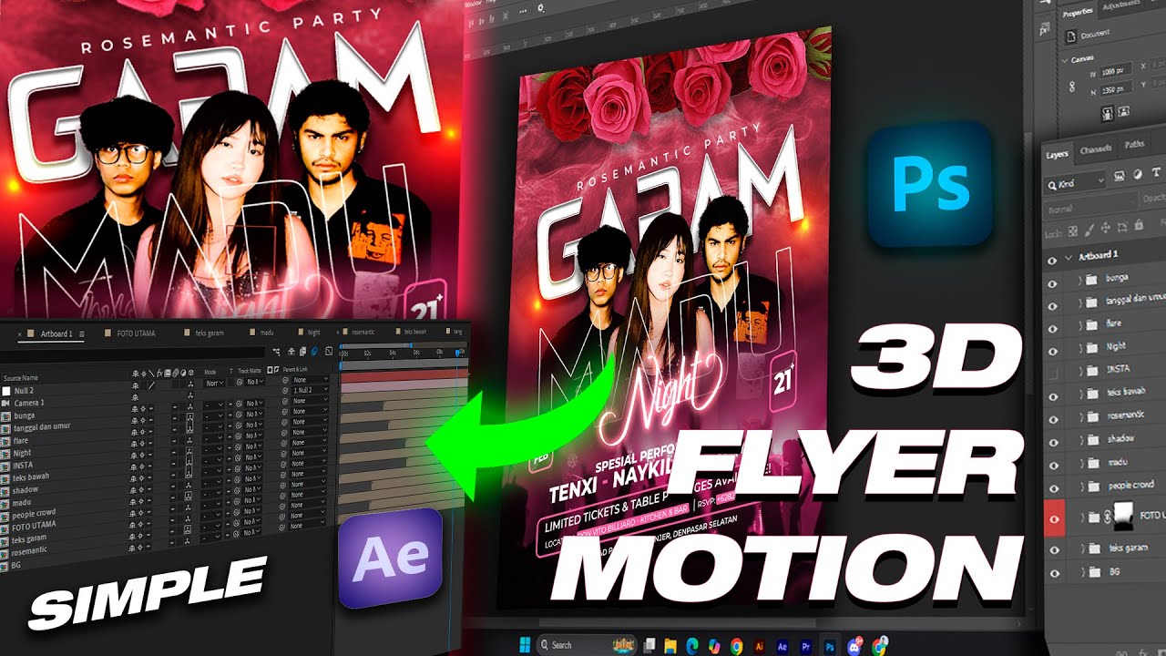 TUTORIAL 3D FLYER MOTION | PHOTOSHOP & AFTER EFFECT [ BAHASA INDONESIA ] #photoshop #aftereffects