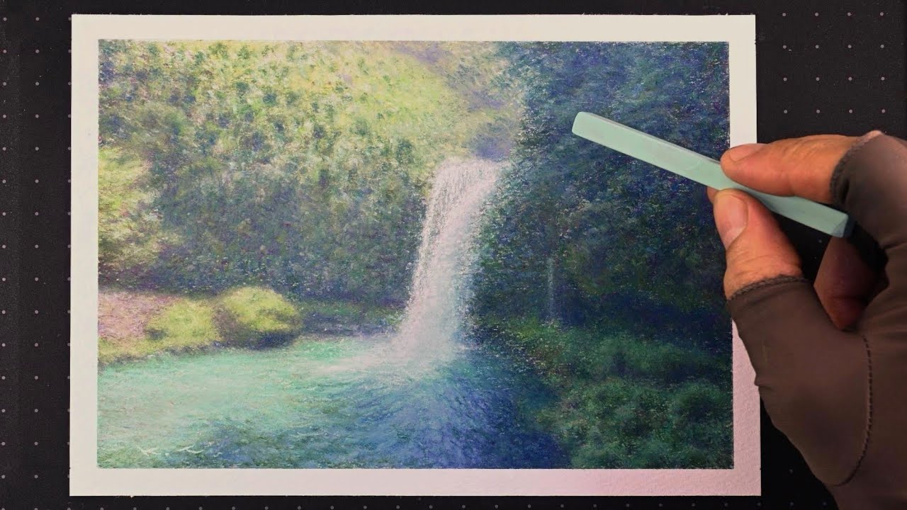 【轟音の滝】パステルで描く滝の風景画｜ドライパステル｜タイムラプス｜#54
