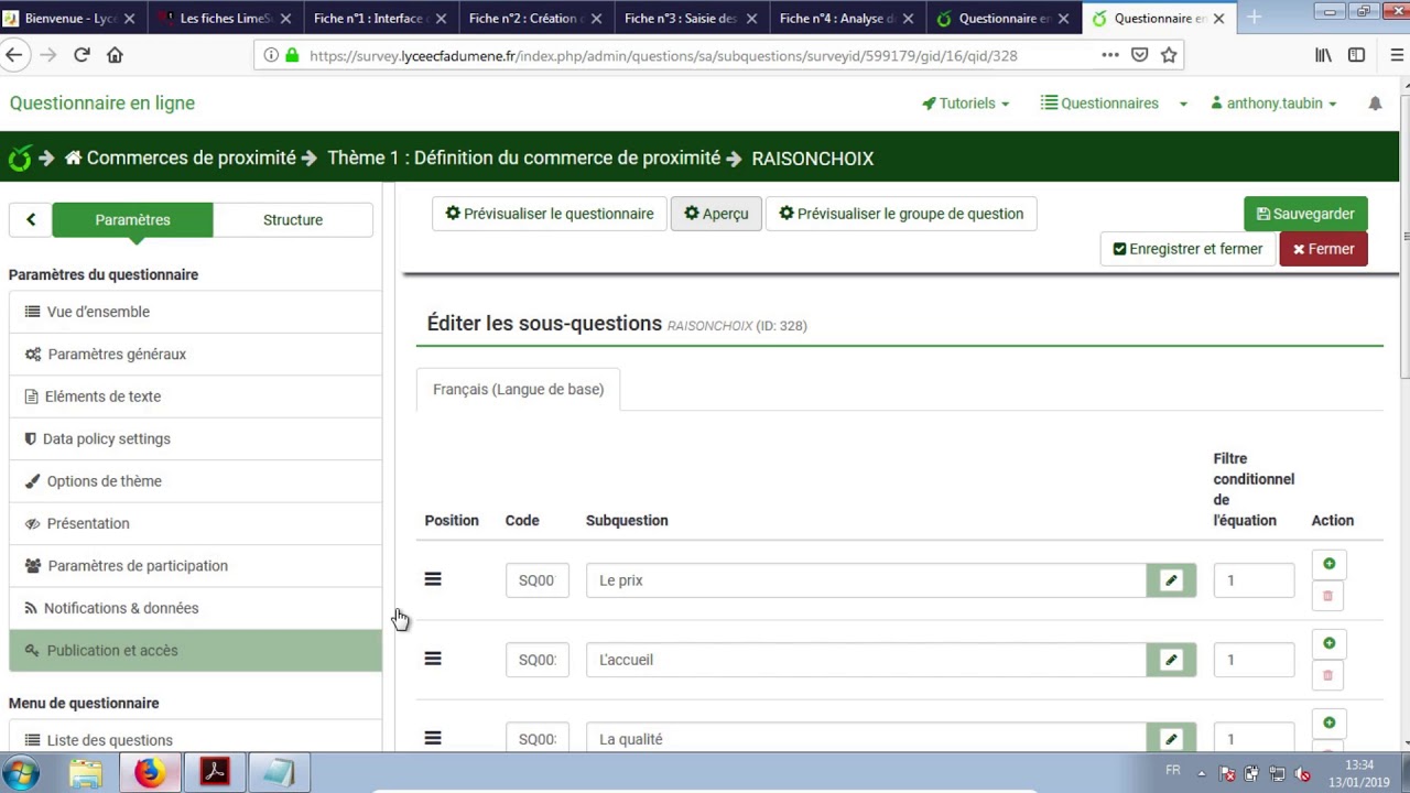 Tuto vid&eacute;o : Cr&eacute;er des questions &agrave; choix multiples dans LimeSurvey Version 3.15.3