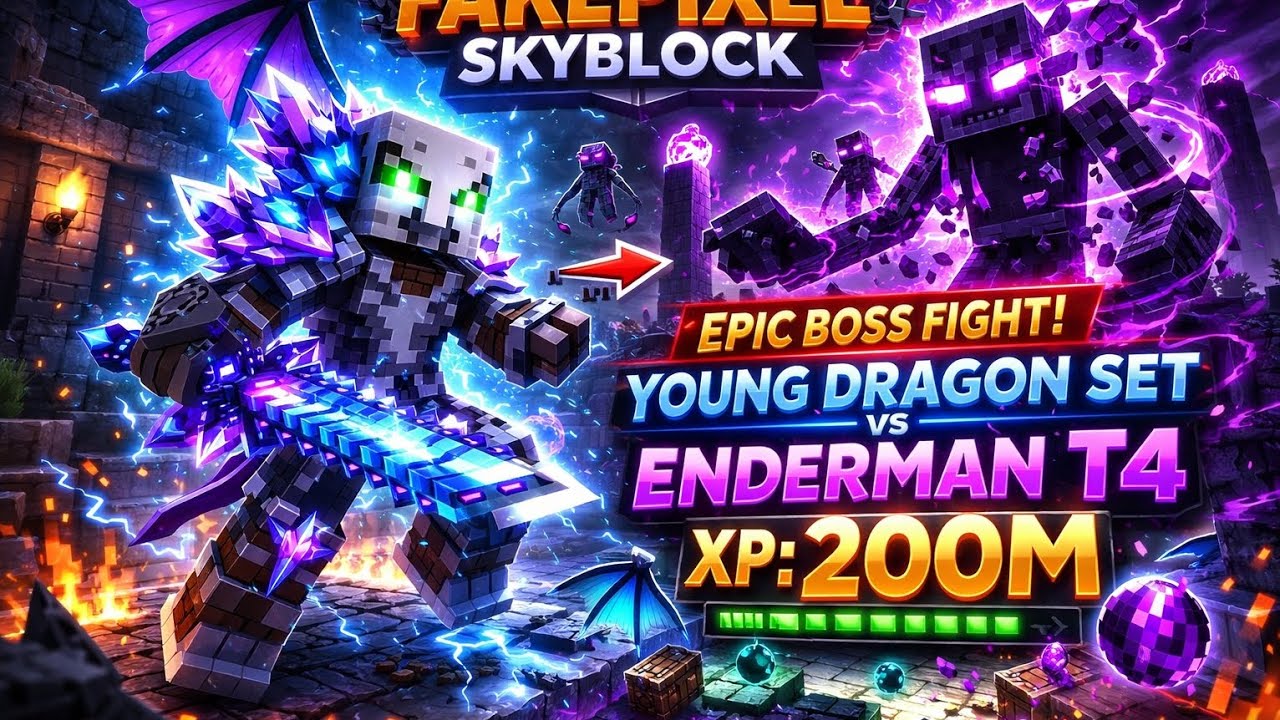 Kill T4 enderman boss with young dragon armor Fakepixel Skyblock👍