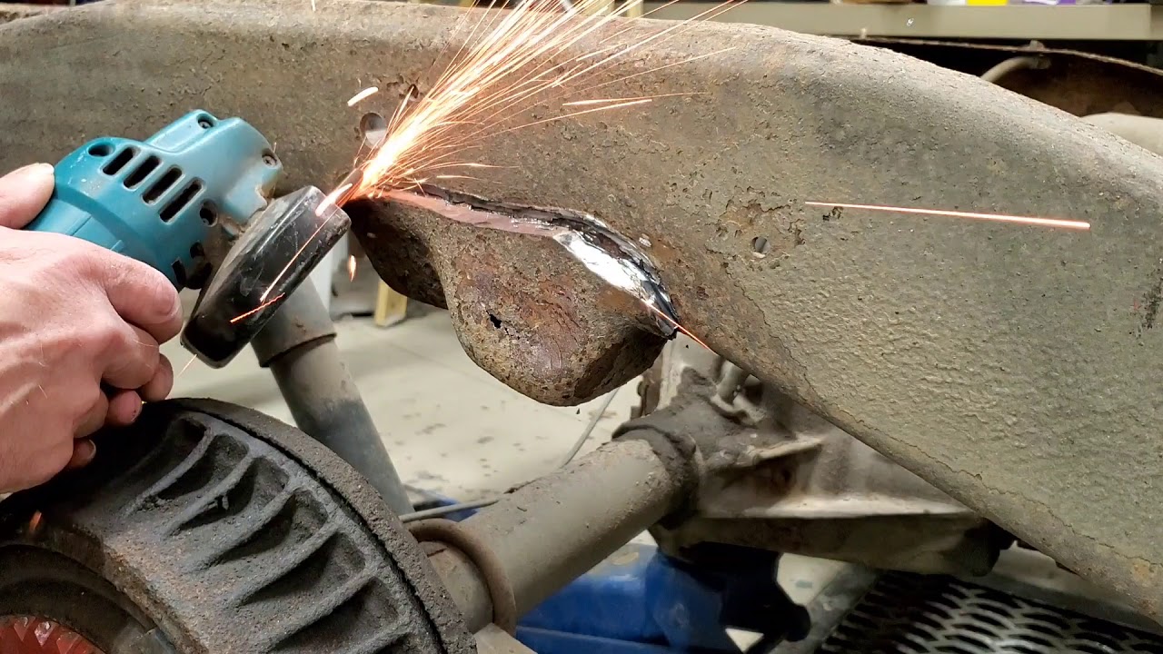 Removing bump stop brackets from the frame of a chevy s10.  Gaining clearance for more drop