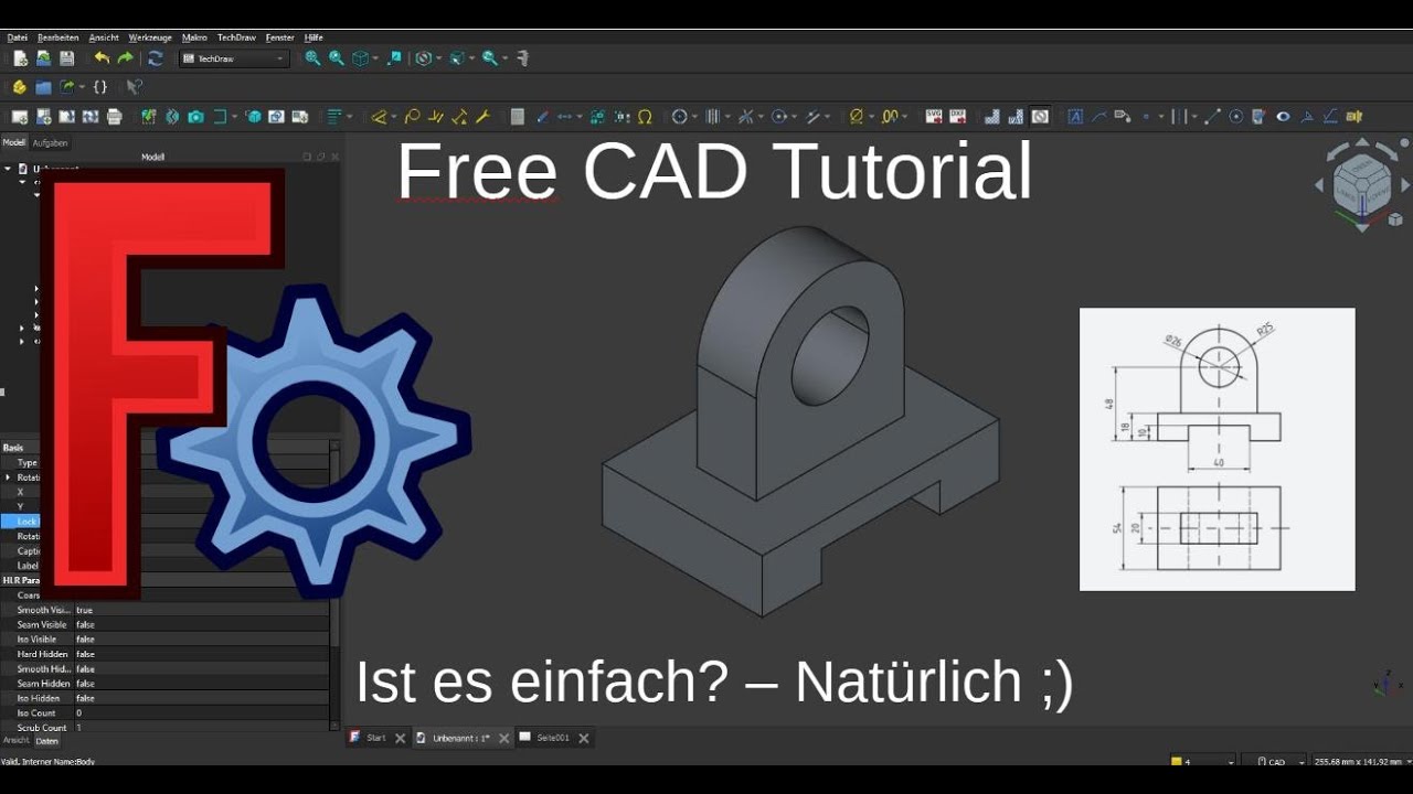 FreeCAD Tutorial Deutsch 1 - einfaches Bauteil