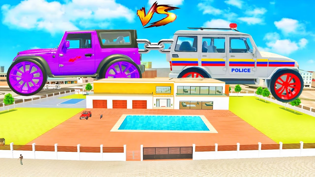🎯Jack Modified Thar 🚙 Vs 🚗 Police Car 2 Chain ⛓️‍💥 Indian Theft Auto Simulator💥